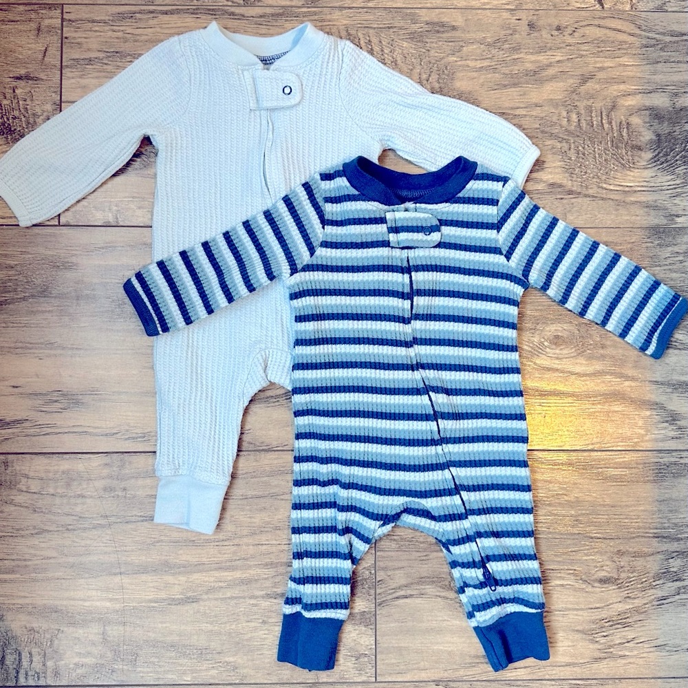 Newborn Boys Blue Body Suits Set of 2